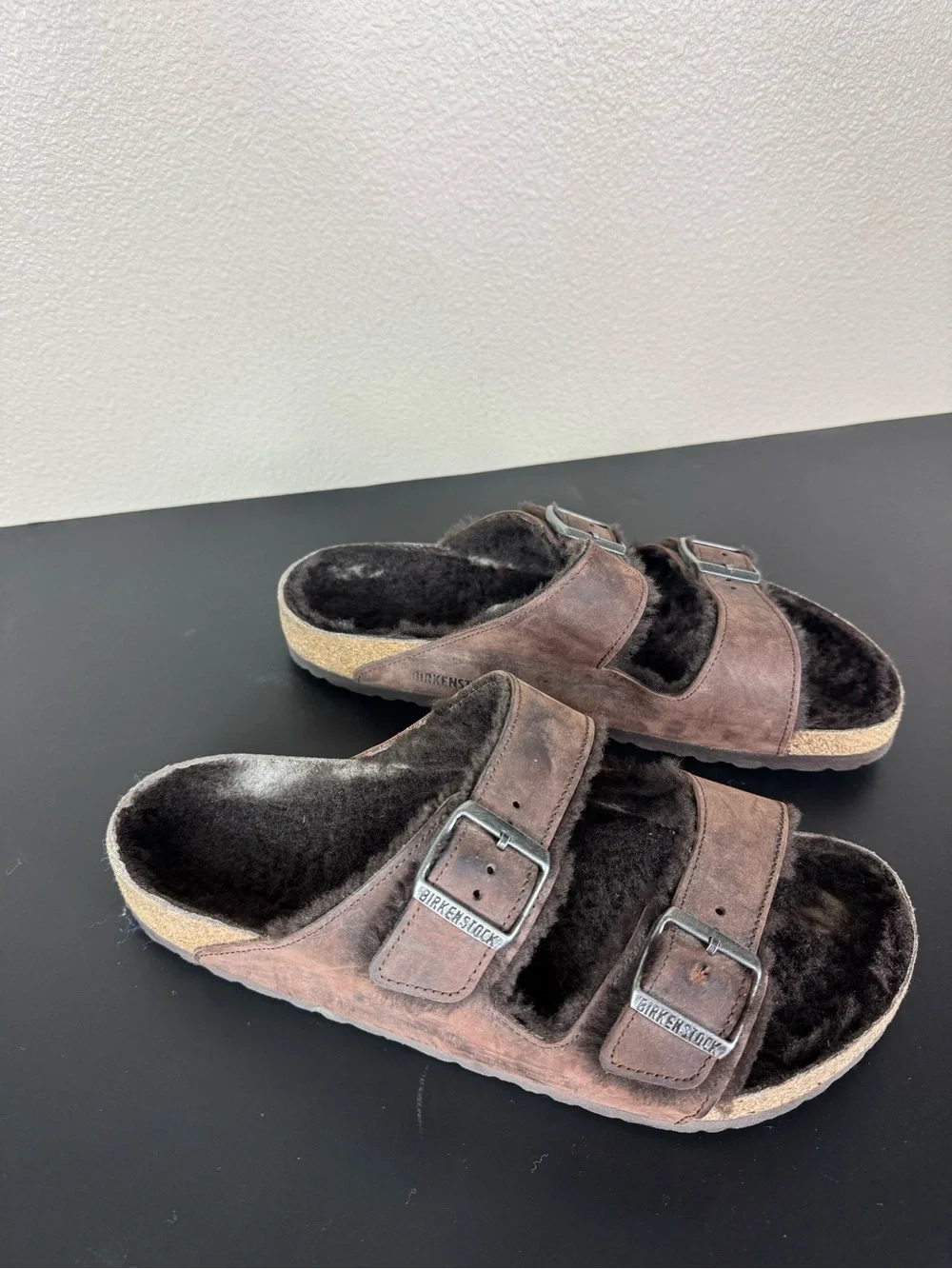 Birkenstock Arizona Shearling Oiled Leather Habana Sandals US 10 1021065